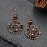 Retro Fashion Round Flower Rhinestone Wooden Beads Ethnic Style Earrings