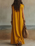 Women's Sleeveless Multi-pocket Shirt Dress