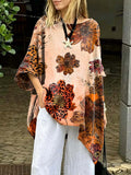 Women's Floral Art Print Casual Cotton Long Shirt