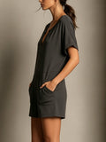 Women's Stylish V-neck Jumpsuit With Shorts (solid Color)
