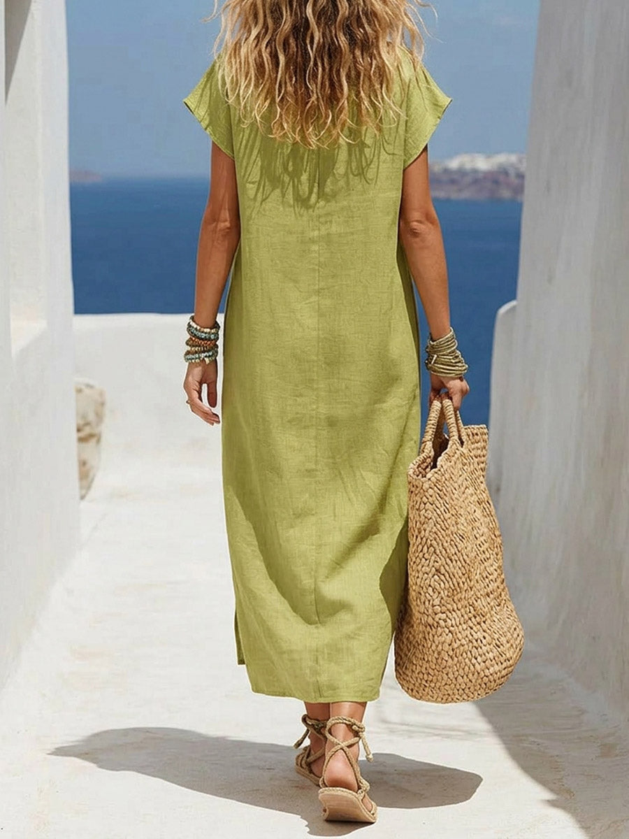 Women's Fashion Knot Art Casual Stylish Comfortable Cotton Linen Dress