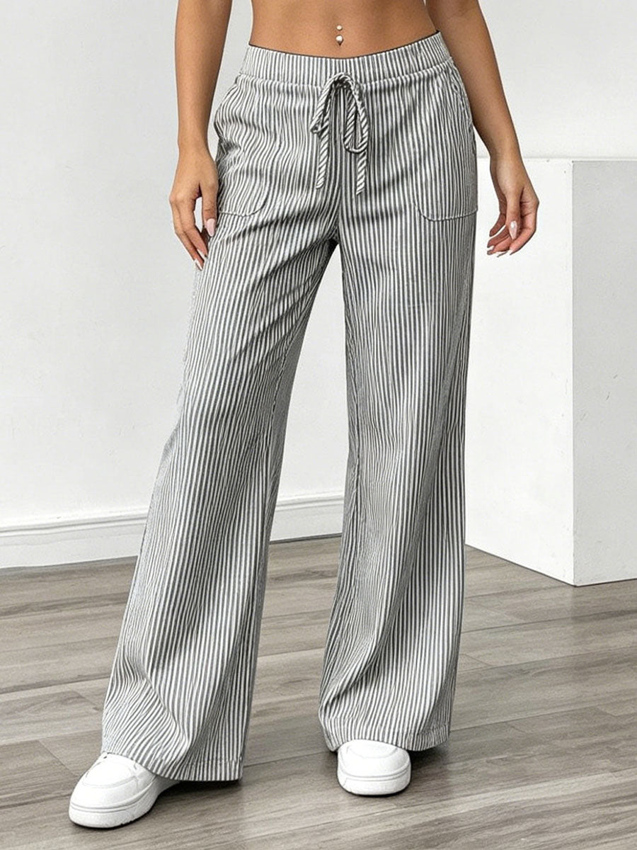 Women's Casual Striped Loose Wide-leg Trousers