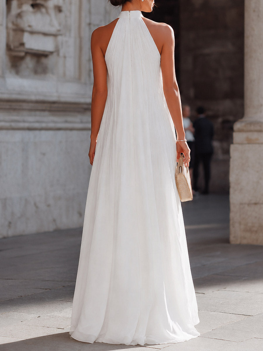 Women's Solid-color Stand-collar Sleeveless Loose-fit Casual Chiffon Dress