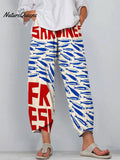 Women's Vintage Fish Sardines Art Print Cotton And Linen Casual Pants