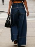 Casual Loose-fitting 100% Cotton Wide-leg Jeans