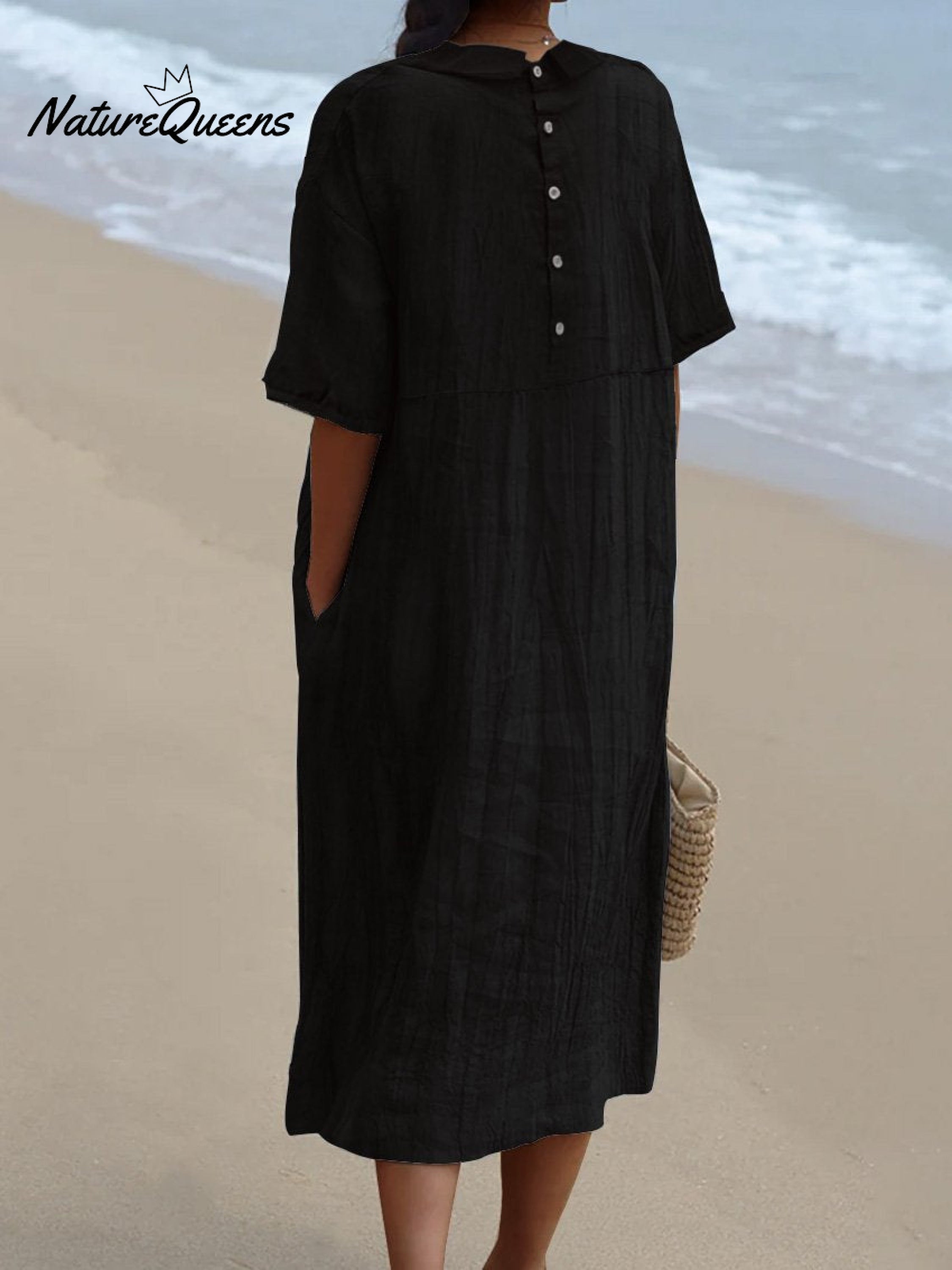 Women's Pocket Linen Dress（Convertible Dress With Front And Back Option）