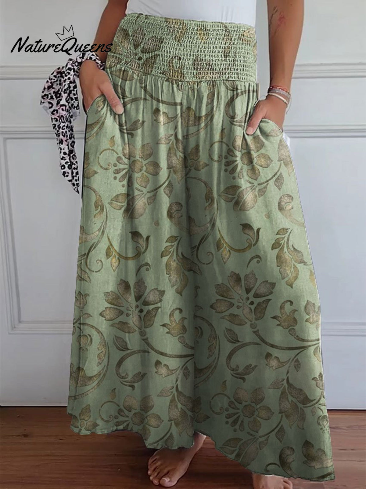 Women's Flower Print Cotton Wide Leg Pants