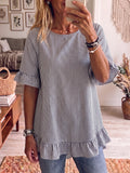 Casual Striped Ruffled Blouse