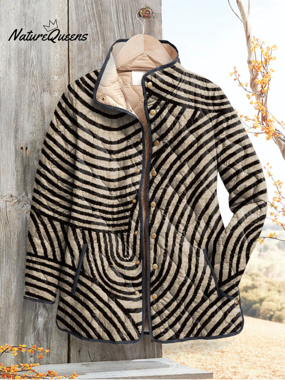 Women's Vintage Hand Drawn Circle Line Pattern Print Casual Quilted Cardigan