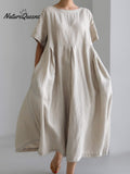 Women's Short Sleeves Loose Cotton and Linen Dress