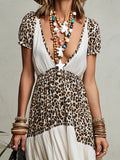 Leopard Print & Color Block Tiered High-low Maxi Dress