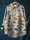 Women's Cute Dog Art Print Casual Cotton And Linen Shirt