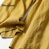 Cotton linen loose semi-elastic cropped pants