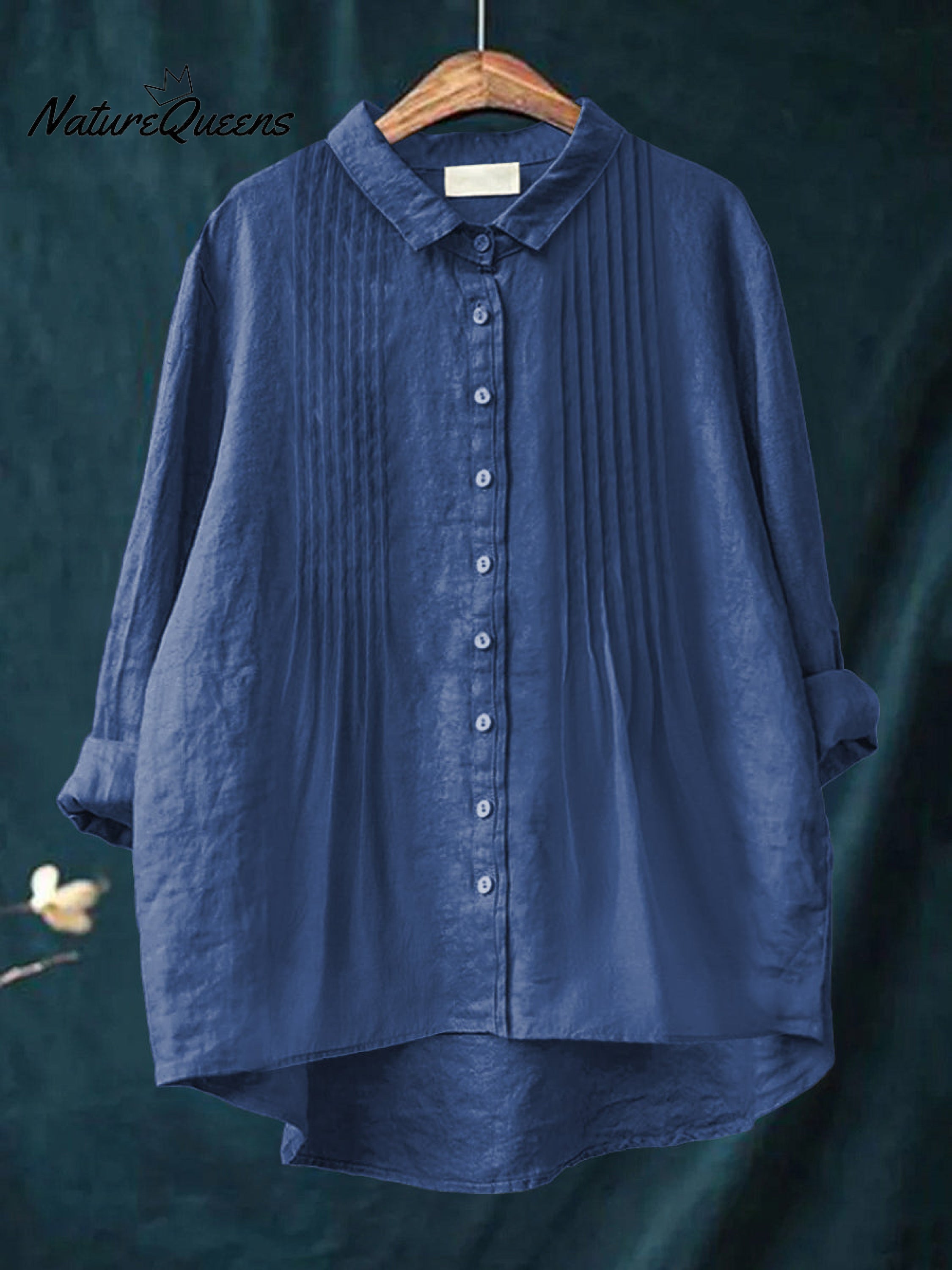 Women's Casual Solid Color Pleated Cotton And Linen Shirt