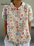 Women'sFloralPrintLinen Elastic waistband Pocket Skirt