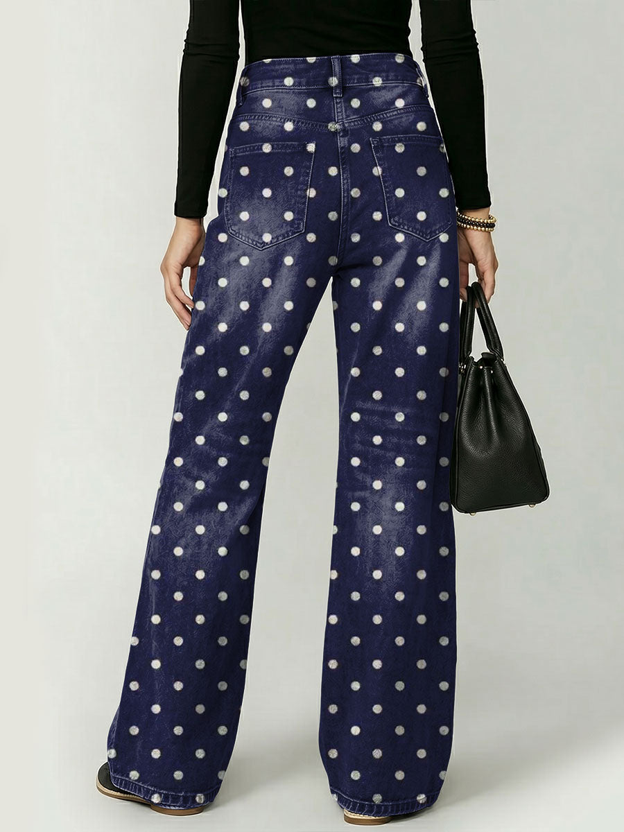 Dark Polka-dot Decorative Pattern Women's Casual Cotton Denim Pants