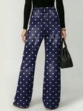 Dark Polka-dot Decorative Pattern Women's Casual Cotton Denim Pants