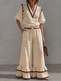 Lace-trimmed V-neck Cotton And Linen Set