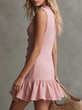 Women's Elegant Ruffles Solid-color V-neck Sleeveless Dress