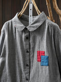 Women Spring Vintage Lattice Patchwork 100%Cotton Shirt