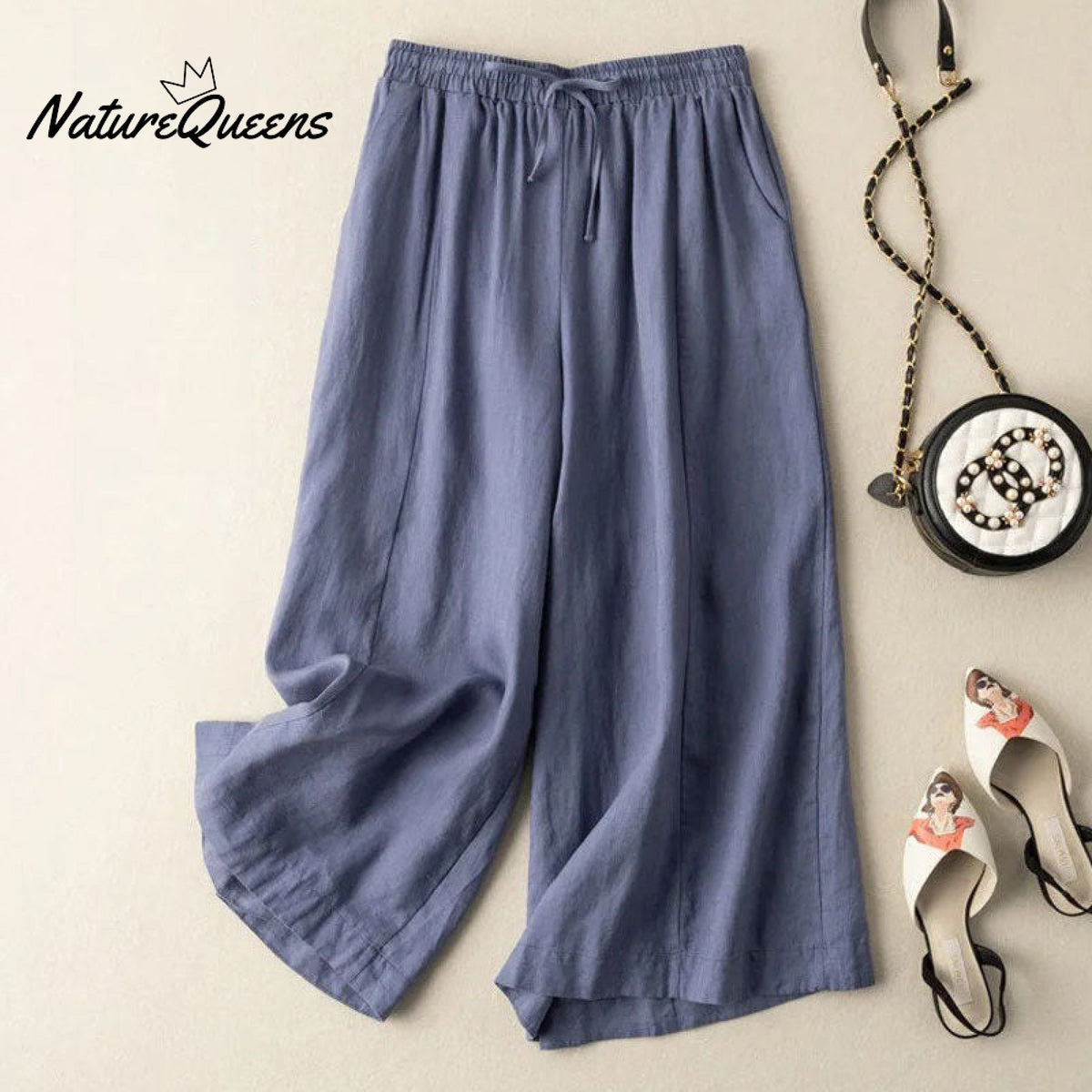 Dropping cotton and linen cropped wide-leg pants