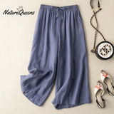 Dropping cotton and linen cropped wide-leg pants
