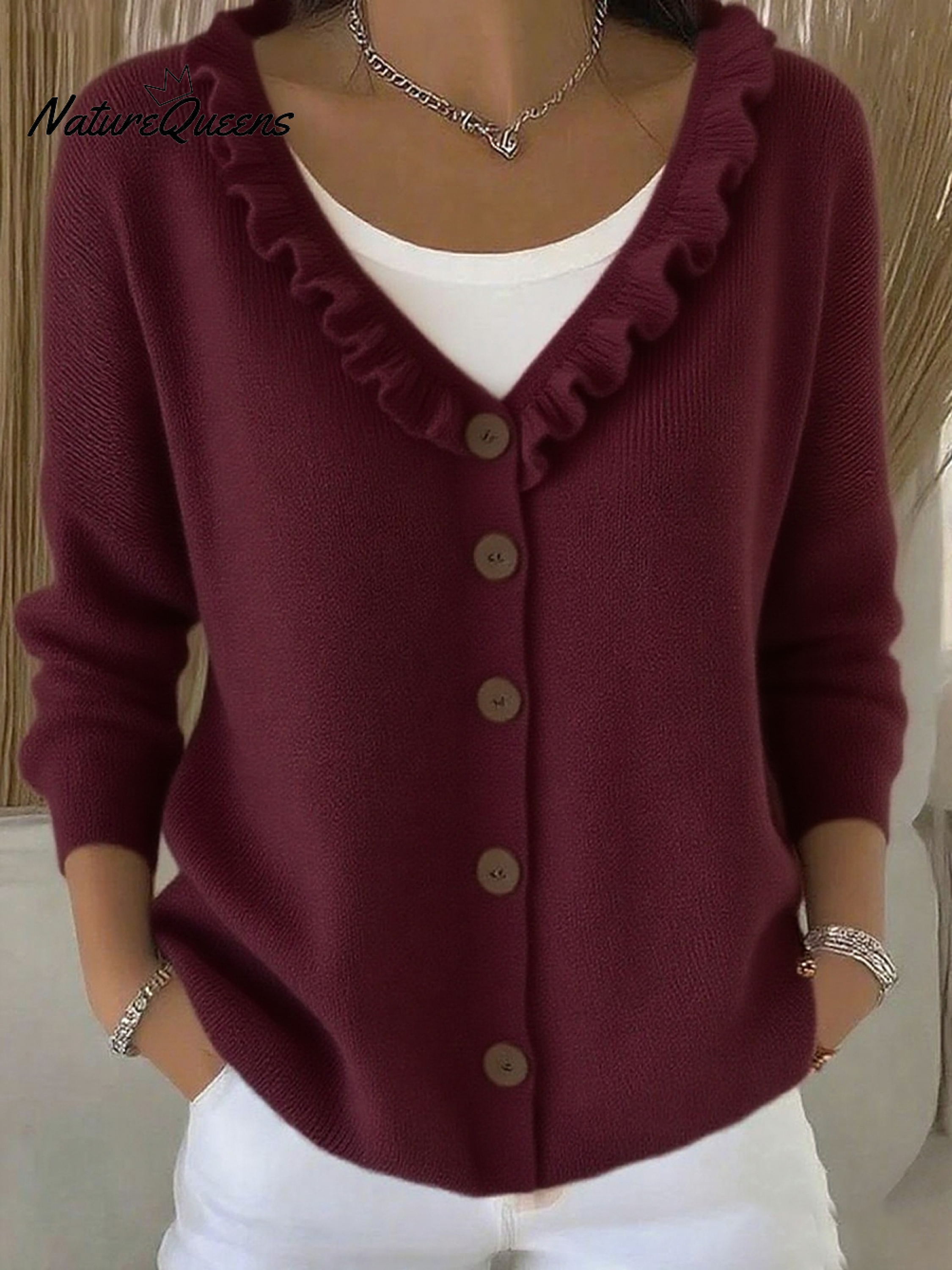 Women's Lace V-Neck Button Knitted Cardigan Sweater