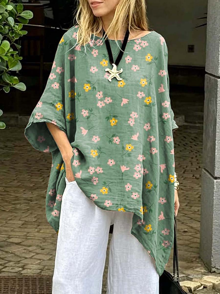 Women's Floral Art Print Casual Cotton Long Shirt