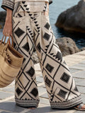 Women'S Casual V-Neck Printed Wide-Leg Pants Set