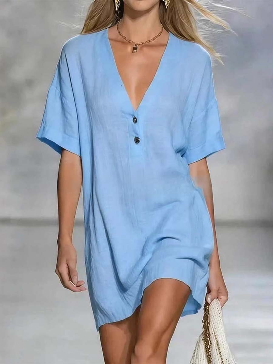Women's Solid Color Art Casual Sexy V-Collar Short Dress